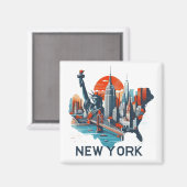 Aimant Silhouette Skyline Retro New York (Recto/Verso)