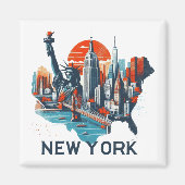 Aimant Silhouette Skyline Retro New York (Devant)