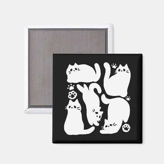 Aimant Silhouettes de chaton blanc - Design Feline mignon (Recto/Verso)