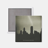 Aimant Silhouettes de gratte-ciel et éclairs dans le ciel (Recto/Verso)