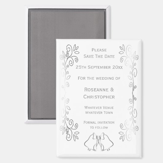Aimant Silver Bells Scroll Design Wedding Enregistrer La (Recto/Verso)