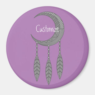 Aimant Silver Crescent Moon Feathers