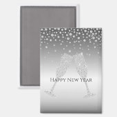 Aimant Silver Diamond Sparkle Champagne Glass New Year's (Recto/Verso)