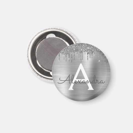 Aimant Silver Glitter Brushed metal Monogram (Recto/Verso)