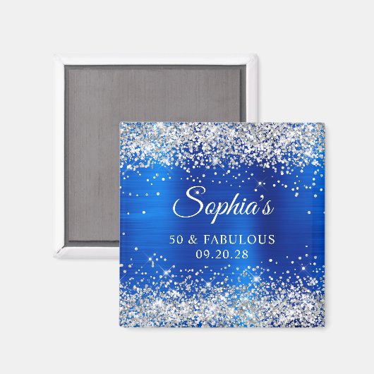 Aimant Silver Glitter Royal Blue Foil 50 & Fabulous (Recto/Verso)