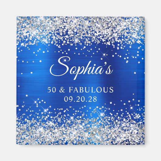 Aimant Silver Glitter Royal Blue Foil 50 & Fabulous (Devant)