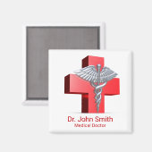 Aimant Silver Médicale 3D Caduceus Croix Rouge (Recto/Verso)