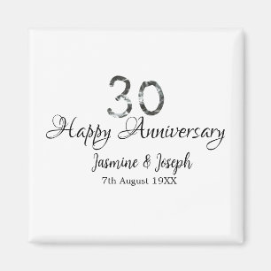 Aimant Silver Metallic 30th Happy anniversaire ajouter no