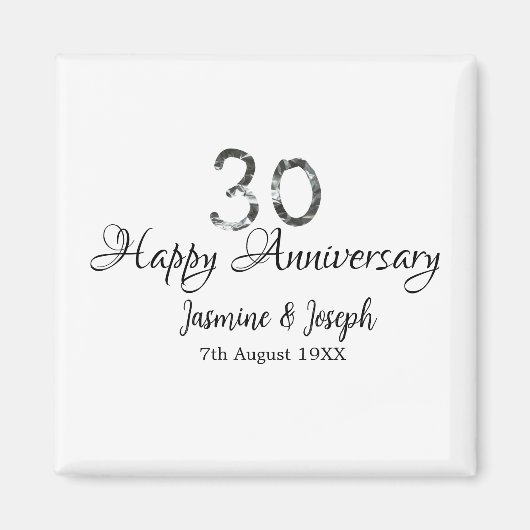 Aimant Silver Metallic 30th Happy anniversaire ajouter no (Devant)