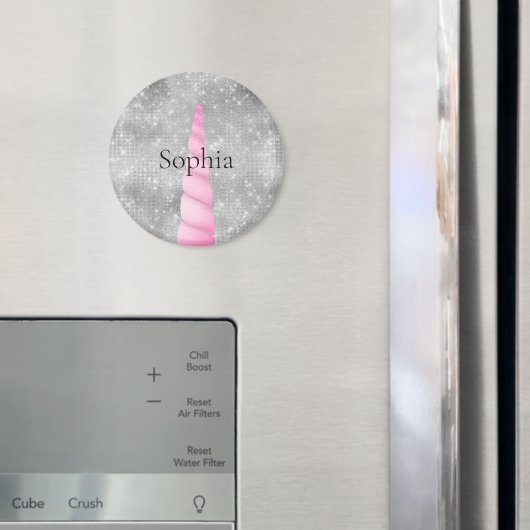 Aimant Silver Sparkle rose Glam Unicorn Anniversaire (In situ (réfrigérateur))