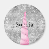 Aimant Silver Sparkle rose Glam Unicorn Anniversaire (Devant)