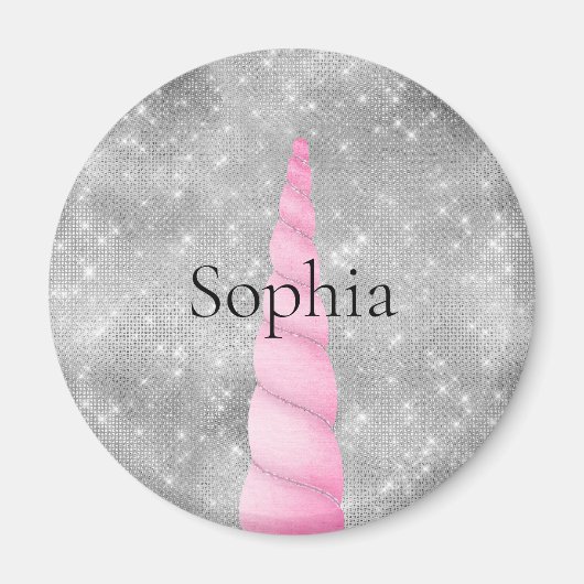 Aimant Silver Sparkle rose Glam Unicorn Anniversaire (Devant)