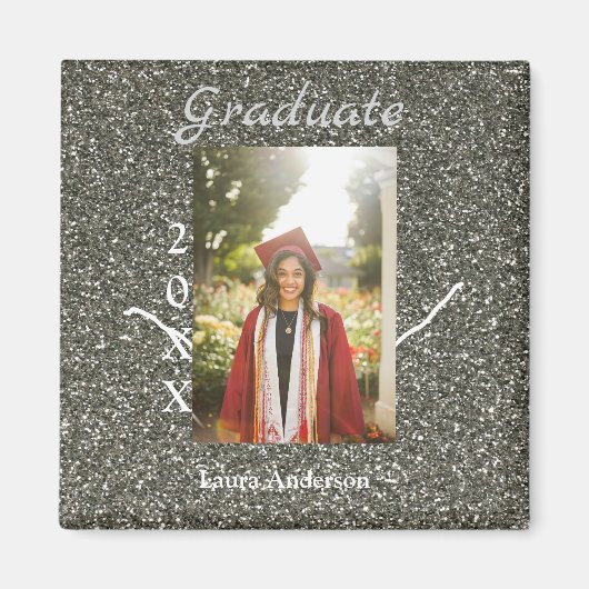 Aimant Silverglitter photo graduation ajouter nom classe  (Devant)
