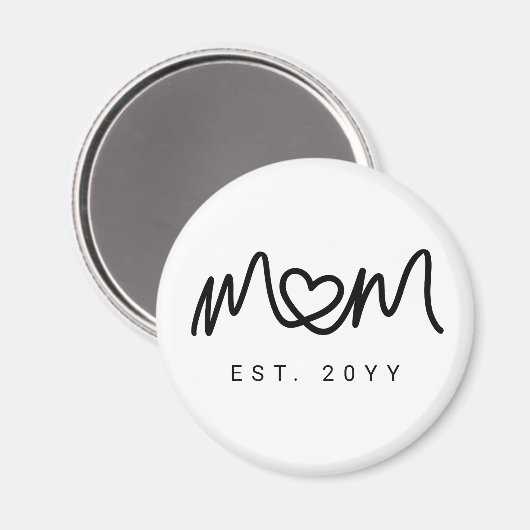 Aimant Simple cœur de script noir Maman établie (Recto/Verso)