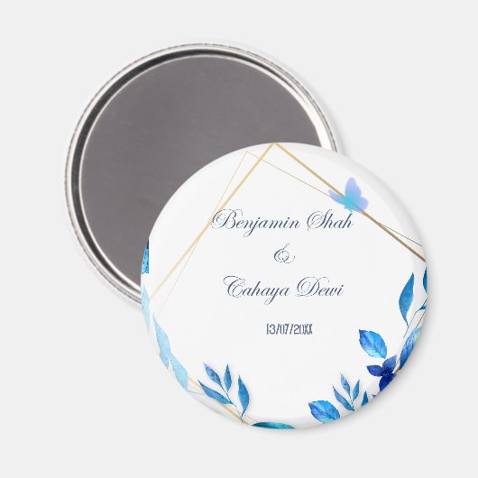 Aimant simple costar mariage embellir avec le pétale bleu (Recto/Verso)