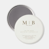 Aimant Simple Cream & Gold Monogram Wedding Save the Date (Recto/Verso)
