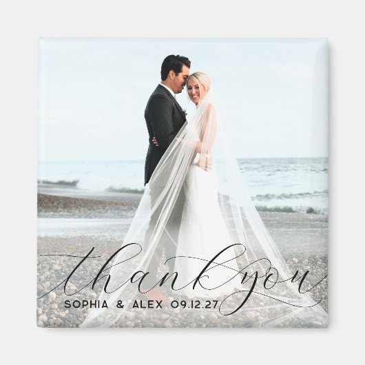 Aimant Simple Élégant Script Merci Photo de Mariage (Devant)