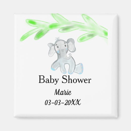 Aimant Simple éléphant bébé gris bleu ajouter le nom (Devant)