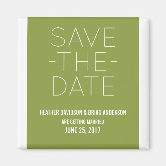 Aimant Simple Enregistrer l'aimant de date, vert olive (Devant)