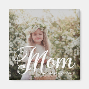 Aimant Simple et élégant Maman Script Photo Keepsaké