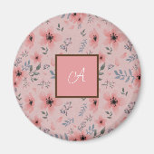Aimant Simple mignon Fleur Rose Fleur Boho Monogramme (Devant)