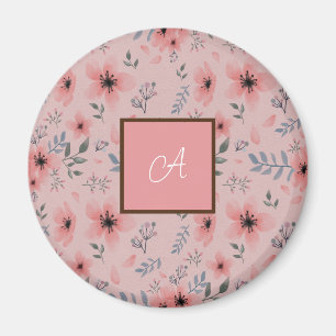 Aimant Simple mignon Fleur Rose Fleur Boho Monogramme