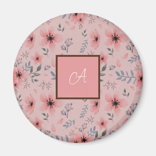 Aimant Simple mignon Fleur Rose Fleur Boho Monogramme (Devant)