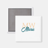 Aimant simple minimal ajouter nom monogramme orange bleu  (Recto/Verso)