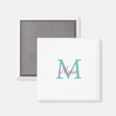 Aimant simple minimal ajouter nom monogramme vert rose bl (Recto/Verso)
