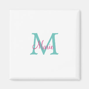 Aimant simple minimal ajouter nom monogramme vert rose bl