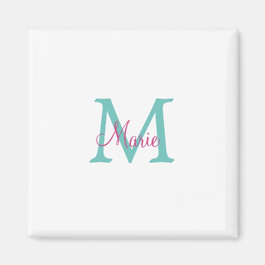 Aimant simple minimal ajouter nom monogramme vert rose bl (Devant)