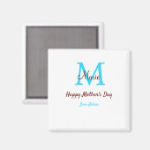 Aimant simple minimum jour mère bleu monogramme rose nom (Recto/Verso)