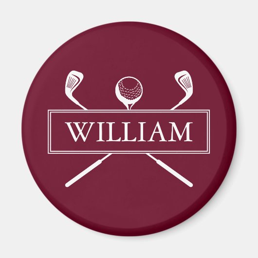 Aimant Simple Moderne Bourgogne Nom personnalisé Golf Bal (Devant)