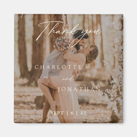 Aimant Simple Moderne Calligraphie Photo mariage Faveurs (Devant)