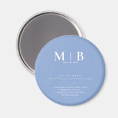 Aimant Simple Monogramme Bleu Ciel Mariage Enregistrer la (Recto/Verso)
