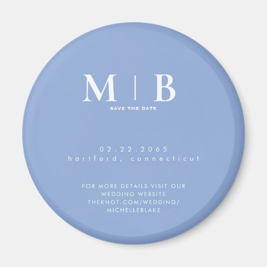 Aimant Simple Monogramme Bleu Ciel Mariage Enregistrer la (Devant)