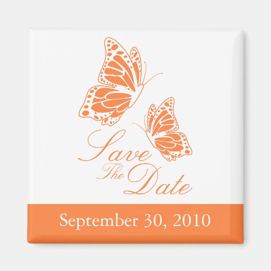 Aimant Simple Orange Papillon Enregistrer Le Mariage Date (Devant)