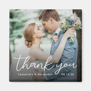 Aimant Simple Script Blanc Merci Photo Mariage