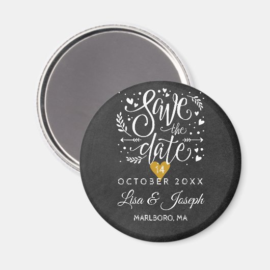 Aimant Simple Script Chalkboard Gold Heart Enregistrer la (Recto/Verso)
