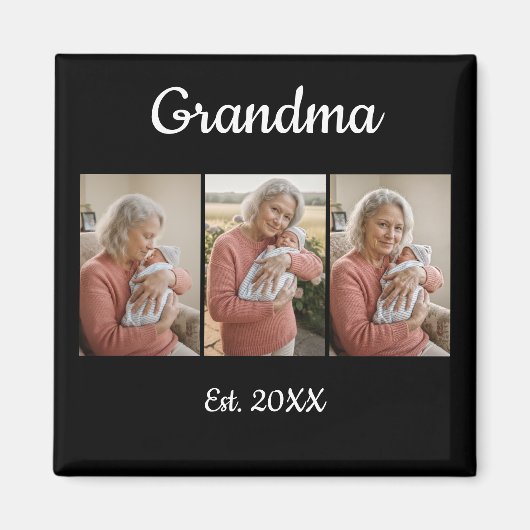 Aimant Simple Script Grandma Est. 3 Photo Year (Devant)