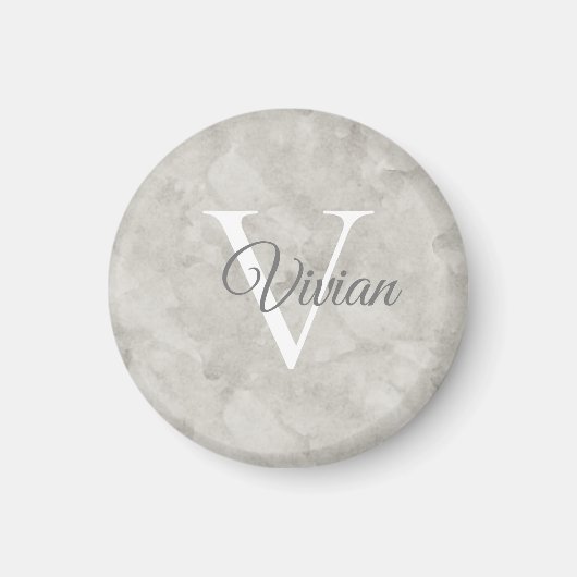 Aimant Simple White Marble Watercolor Monogram Name (Devant)
