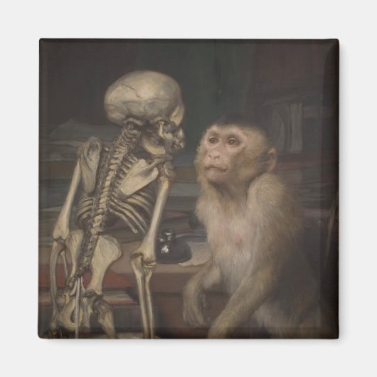 Aimant Singe avant un squelette (par Gabriel von Max) (Devant)