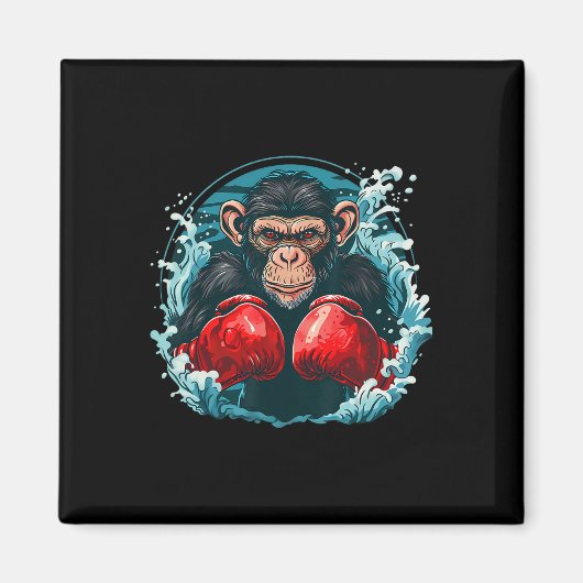 Aimant Singe boxeur avec gants de boxe Kickboxing Drôle B (Devant)