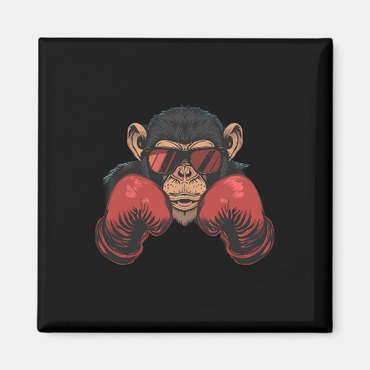 Aimant Singe boxeur avec gants de boxe Kickboxing Drôle B (Devant)