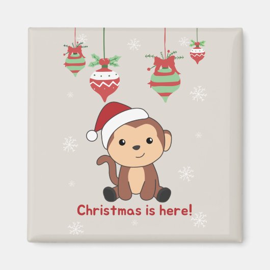 Aimant Singe Noël Neige Hiver Animaux Singes Magne (Devant)