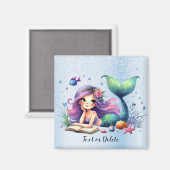 Aimant Sirène à l'aquarelle Vie marine Mignonne Belle (Recto/Verso)