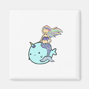 Aimant Sirène avec arc-en-ciel Cheveux équitation animal 