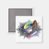 Aimant Sirène avec Arrière - plan de poisson coloré (Recto/Verso)