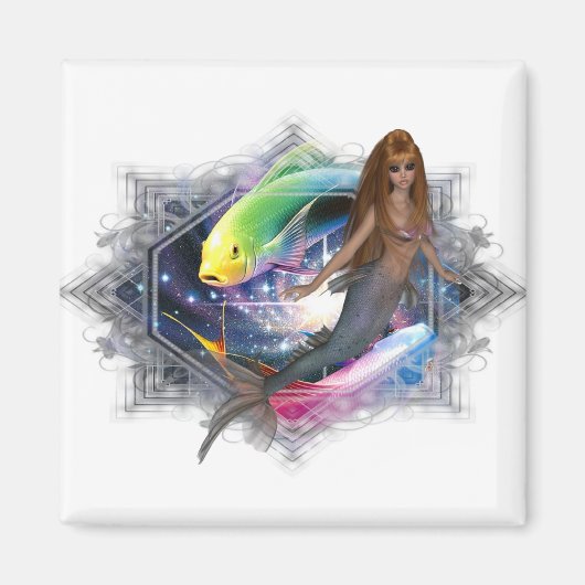 Aimant Sirène avec Arrière - plan de poisson coloré (Devant)