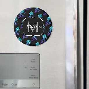 Aimant Sirène bleu aqua ombré motif Monogramme avec paill